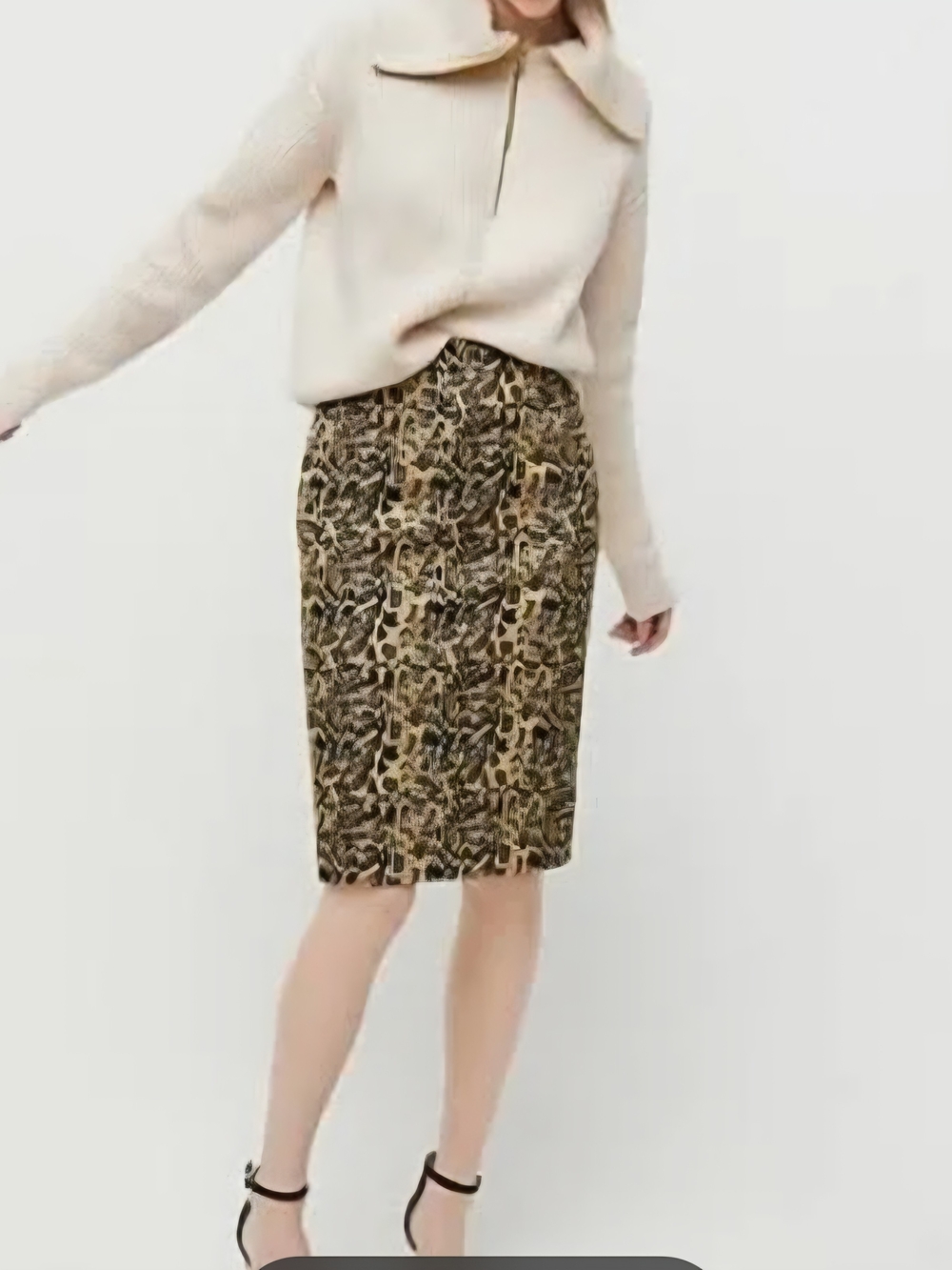 J. Crew Beige and Black Animal-Print Pencil Skirt
